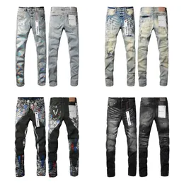 Jeans roxo masculino designer jeans angustiado preto jeans rasgado motociclista fino ajuste motocicleta motociclista calças para homens moda masculina design streetwear jeans fino tamanho 29-40.