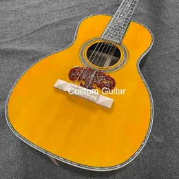 Anpassad Grand Guitar Oo Body Abalone Bindande solid rosenträ baksida Akustisk elektrisk gitarrgul Finish Flam Maple Bridge