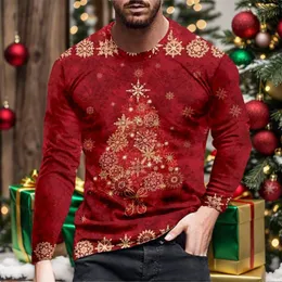 Magliette da uomo Magliette creative di moda Camicia da uomo autunno e inverno Merry Christmas Stampa ad albero Top a maniche lunghe con scollo tondo