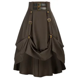 Spódnice sd kobiety goth steampunk high talia stretch midi a linia z kieszonkami renezjatyzowana długość punkowa a30 230420