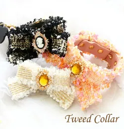 dog collars classical tweed Vintage Bow pet necklace accessories5218131