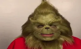 Maski imprezowe zielone futra Grinch Christmas Geek Full Face Maska Maska Rękawiczki Halloween zabawne cosplay5865625