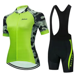 Bisiklet forması setleri salexo kadın bisiklet giyim roupa forma setleri yeşil kısa pantolon açık üniforma takımları yaz go takımı bisiklet nefes alabilir 231120