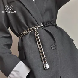 Waist Chain Belts Fashion stretch metal chain belt elastic silver ladies lock metal chains long cummerbunds dress waist belt ceinture femme 308 230419