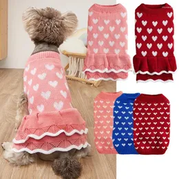 Hondenkleding Herfst Winter Heerlijk Zacht Roze Hartpatroon Warme Gebreide Trui Trui Jas Outfit Puppykleding Voor Huisdieren Honden