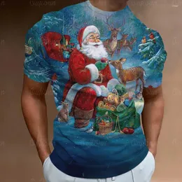 T-shirt da uomo T-shirt natalizia per uomo T-shirt natalizia oversize con stampa 3D Babbo Natale Top a manica corta per famiglia Abbigliamento unisex
