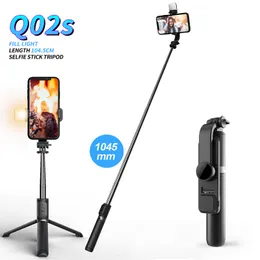 Q02S FANGTUOSI Mini treppiede pieghevole bluetooth wireless selfie stick con telecomando otturatore luce di riempimento per IOS Android