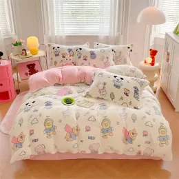 Conjuntos de cama Inverno Quente Macio Flanela Duveta Capa Coral Fleece Espesso Único Duplo Queen King Size Cartoon Quilt Cover Sided Velvet Bedding 231116