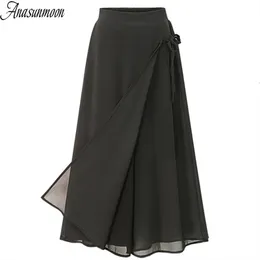 Women's Pants s ANASUNMOON Summer European Style Plus Size 5XL Women Trousers Casual Loose Chiffon Calf Length Black Wide Leg Ladies Pant 230419