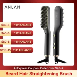 Hair Straighteners ANLAN Beard Hair Straightening Brush Heated Comb Men Beard Multifunctional Straightener Ceramic Comb Quick Hair Styler 231120