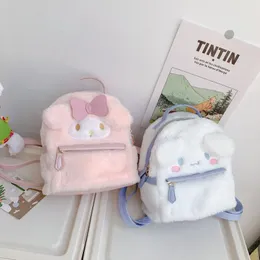 Linda Mochila de Pelúcia Rosa Branca com Zíper Menina Fofa Acessórios Macios Bolsa de Ombro Duplo Presente de Aniversário para Meninas