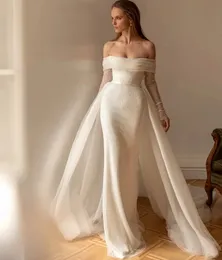 Bling Mermaid 2024 Wedding Dress With Detachable Train Sequined Off The Shoulder Sleeves Women Bridal Party Gowns Vestidos De Noiva Renda Estilo Sereia