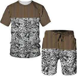 Męskie dresy 2023 Summer Trendy 3D Tiger Tshirt Suit Cool Menwomen Tracksuitcasual Topshorts Zestawy odzieży streetwearu 230419