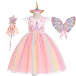 Kız Elbiseleri Purim Unicorn Kızlar Elbise Çocuklar Doğum Günü Partisi Prenses Kostüm Cadılar Bayramı Cosplay Noel Çocukları Top Sahne Disfraz Mujer 231118