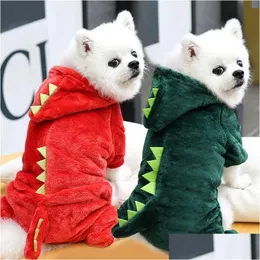 Vestuário para cães outono e inverno pés quentes de quatro patas pequenos cães de tamanho médio gatos dinossauros transformados em suprimentos de roupas 1107 D Dhghr