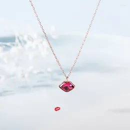 Pendant Necklaces OBEAR Bohemia Red CZ Crystal Lips For Women Girls Silver Plated Choker Necklace Jewelry