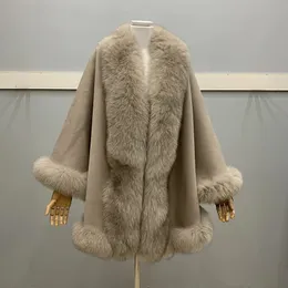 Women's Down Parkas 2023 Wool Blends Real Fur Coat Cloak Ladies' Ponchos Capes with Women Winter Jacket Shawl Luxury Warm Fashion 231120