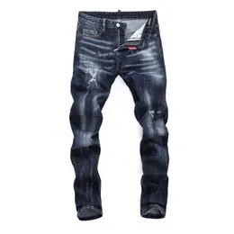 designer Jeans 2023 Spring and Autumn Personalized Elastic Wash Blue Tight Night Club Fashion Big Pocket D2 Pantss