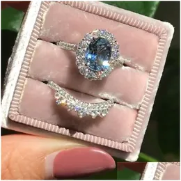 Anéis de banda moda anéis de cristal conjunto feminino banda de casamento festa jóias anel aniversário gota entrega jóias anel dhgarden otmt4