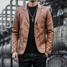 Herrjackor boutique Business casual läderjacka koreansk stil mode smal kappa parti fast färg trend blazer