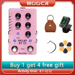 Mooer d7 delay x2 pedal de atraso estéreo embutido analógico/digital/dinâmico/duplo/fuzz 14 efeitos de atraso pedal de guitarra torneira tempo função