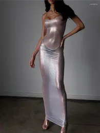 Vestidos casuales a través de Gliter Maxi Vestido para mujer Party Club ropa Sexy Strappy Body-shaping Vestido femenino Oufits