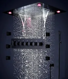 24 inç banyo siyah duş seti büyük sus304 6 fonksiyonlar duş başlığı systerm termostatik mikser şelale jetleri LED tavan lig4098625