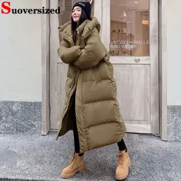 Kadınlar Aşağı Parkas Gevşek Uzun Kapşonlu Kış Sıcak Palto Sıradan Kadınlar Büyük Boy 5xl Moda Rüzgar Geçirmez Pamuk Önlük Ceket Şifon Kalın 231118