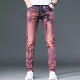 Spodnie męskie spersonalizowane czerwone dżinsy szczupte młode wysokie elastyczne stóp dżinsowe spodnie wszystkie sezony randki impreza moda nosić odzież