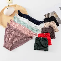 Women's Panties 4pcs/set TECHOME Women Sexy Hot brifes Sexy Women Thong Low Waist Transparent Light Satin Women Panties Erotic Bow Tie Decor 230420