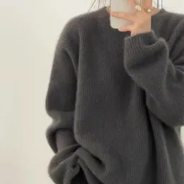 여성 스웨이터 유럽 상품 가을 겨울 라운드 넥 캐시미어 스웨터 암컷 두꺼운 언어 게으른 바람 어두운 회색 느슨한 니트