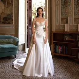 Abito da sposa a sirena country OverSkrit Maniche ad aletta Eleganti applicazioni di pizzo Torbane di raso Abiti da sposa da donna Abiti formali Abiti da Noiva Renda Estilo Sereia