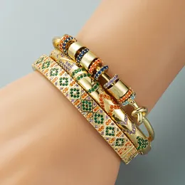 Bangle Zlxgirl Classic Three Mixed Design Colorful AAA Mirco Paved Zirconia African Beads Gold Bracelet bangle Fashion Women Bangle 231118