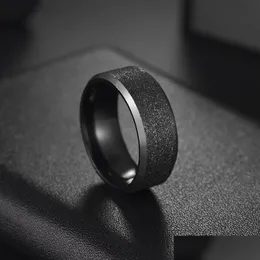 Band Rings Simple Stainles Steel Frosted Finger Rings For Men Woman High Quality Black Polished Wedding Engagement Ring Jewe Dhgarden Ot0O1