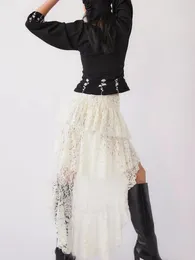 여성을위한 치마 비대칭 치마 불규칙한 Y2K 긴 레이스 주름 주름 2000 년대 옷 roupa feminina