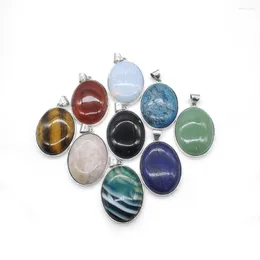 Pendant Necklaces 1pc Natural Stone Oval Drop Shape Semiprecious Vintage Ladies Necklace Multicolor Jewelry 33x47mm