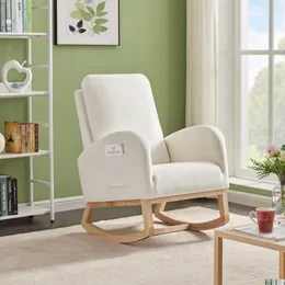 Wohnzimmermöbel Schaukelstuhl Mid-Century Modern Sessel gepolstert hohe Rückenlehne Akzent Glider Rocker Beige Drop Delivery Home Ga Dhf2Q