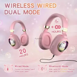 Auricolari per cellulare 3,5 mm Wireless/cablato Dual Mode Cute Cat Ear Girls Cuffie rosa per la scuola per bambini Cuffie da gioco Bluetooth con microfono YQ231120