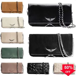 Genuine Leather Zadig Voltaire Pochette Rock Swing Your Wings Womens clutch bags purses tote men Shoulder bag Toiletry Kits cross body Designer square handb