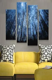 4pcsset Unframed Moonligh Forest Shinning Sky Oil Painting On Canvas Giclee Wall Art Painting Art Picture For Home Decor7664560