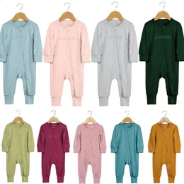 Комбинезоны для новорожденных из бамбукового волокна, одежда для маленьких девочек, пижамы для маленьких мальчиков, пижамы на молнии, комбинезон с длинными рукавами, одежда для малышей 024M 231118