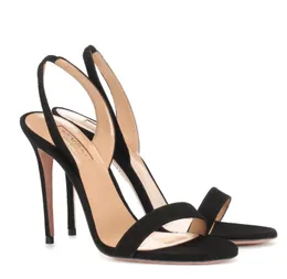 2023S Kobieta Sandał Sandał Luksusowe wysokie obcasy aquazzur So Nude czarne zamszowe skórzane sandały Slingback Sandaies Wedding Party Pumps Otwarte palce u nogi z tyłu seksownego projektanta