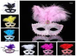 Moda Donna Sexy Maschera di piume Natale Ognissanti Maschera per gli occhi Veneziana Masquerade Dance Party Maschere natalizie con piume Perline DBC9959401