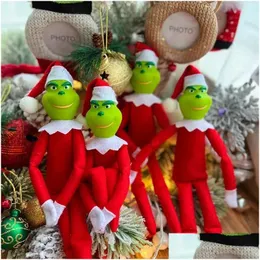Juldekorationer ADTS EES 35 cm Doll Hard Head Green Accessories Hair Monster Plush Home On The Shelf ADT Elf Ornament Presents for Dhjek