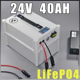 24V 40AH LIFEPO4 PORTABLE Batteri 1000W Electric Bicycle Battery + BMS Charger 24V Lithium Scooter Electric Bike Battery Pack