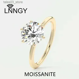 Bröllopsringar LNNGY S925 Sterling Silver Solitaire Ring for Women Exquisite Flush Stacking Round Moissanite Wedding Bands smycken Tillbehör Q231120