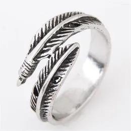 Wedding Rings Loredana Boho Adjustable Chic Feather Leaf Ring Vintage Silver Color Men Women Hippie Punk Spinner Rotatable