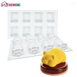 Moldes de cozimento Shenhong 8 buracos molde de silicone de porco fofo para mousse chocolate sponge panelas Decorating Tools Moule