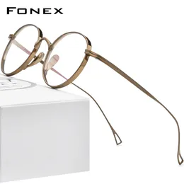 サングラスフレームfonex純粋なメガネフレームメンレトロラウンド処方眼鏡女性ヴィンテージ近視光アイウェアF85651 230419