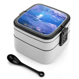 Dinnerware Above The Clouds Bento Box Student Camping Lunch Dinner Boxes Cloud Sky Night Celestial Blue Purple Vibrant